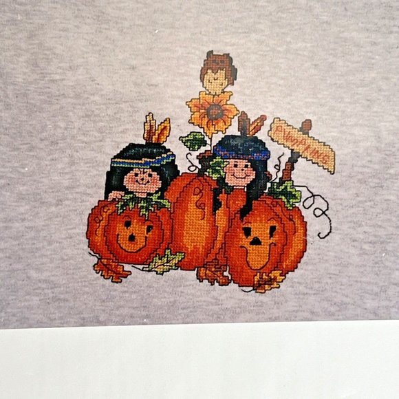 2 New Candamar Designs Cross Stitch Kit Indians and Pumpkins Scarecrow Halloween - Picture 4 of 8
